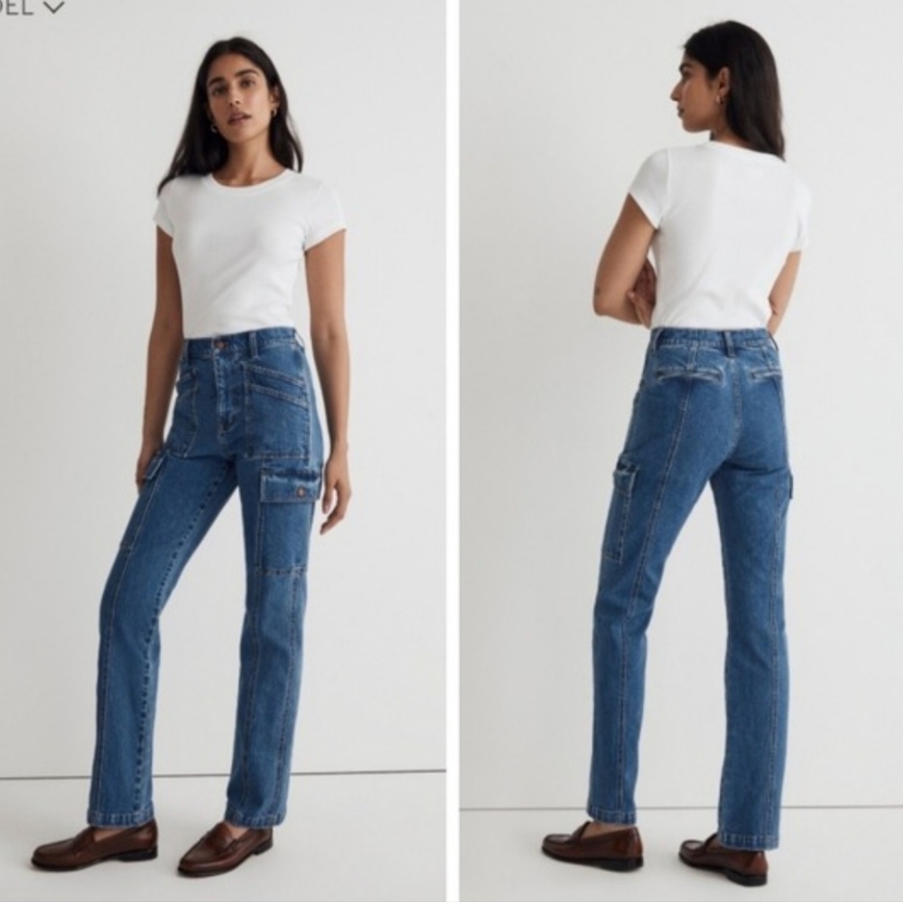 Madewell 90s Straight Utility Cargo Jeans Women's  24 Densmore Wash Blue Hi Rise